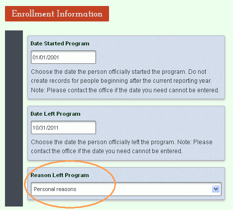 Enrollment information page